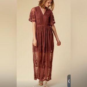 Altar'd State Lace Maxi Dress in Brown